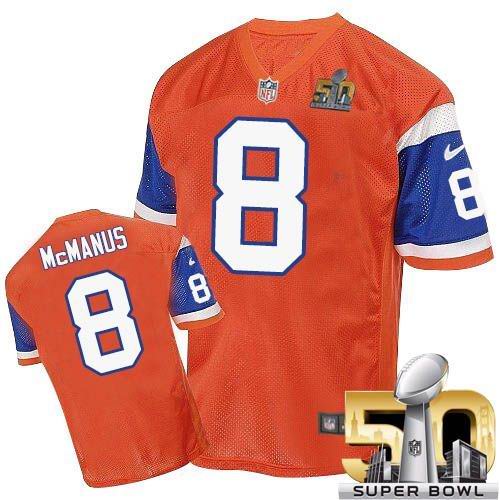 Nike Broncos #8 Brandon McManus Orange Throwback Super Bowl 50 Men's Stitched NFL Elite Jersey - Click Image to Close